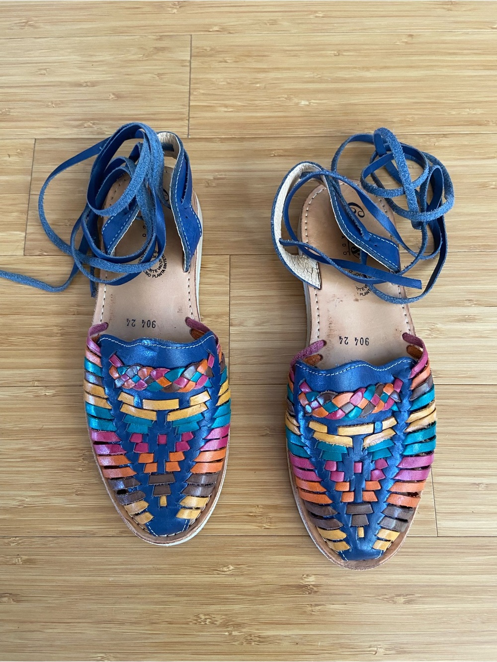Women's Leather Ankle Wrap Moccasin Sandals from Mexico